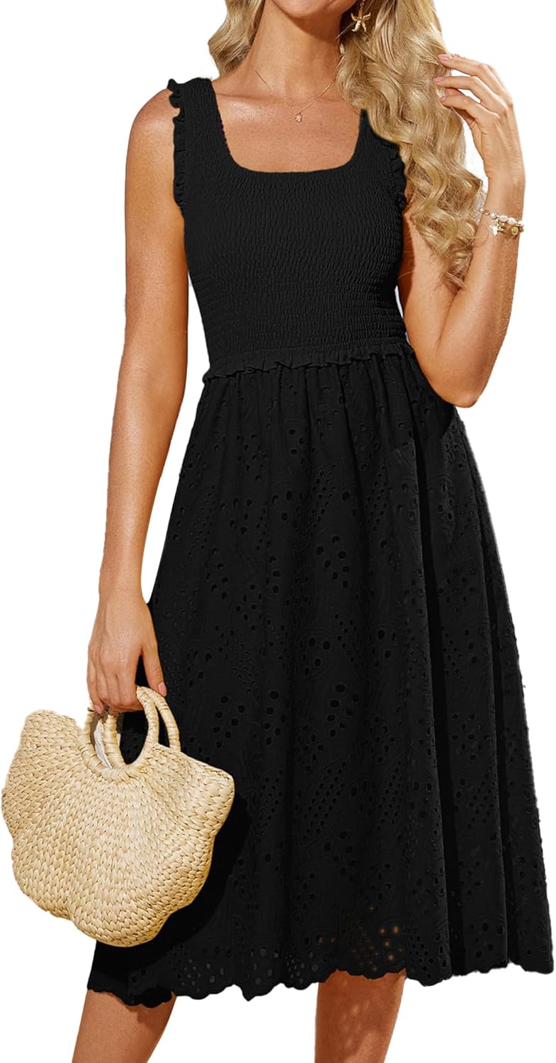 GRACE KARIN Womens Summer Sleeveless Embroidered Midi Dress