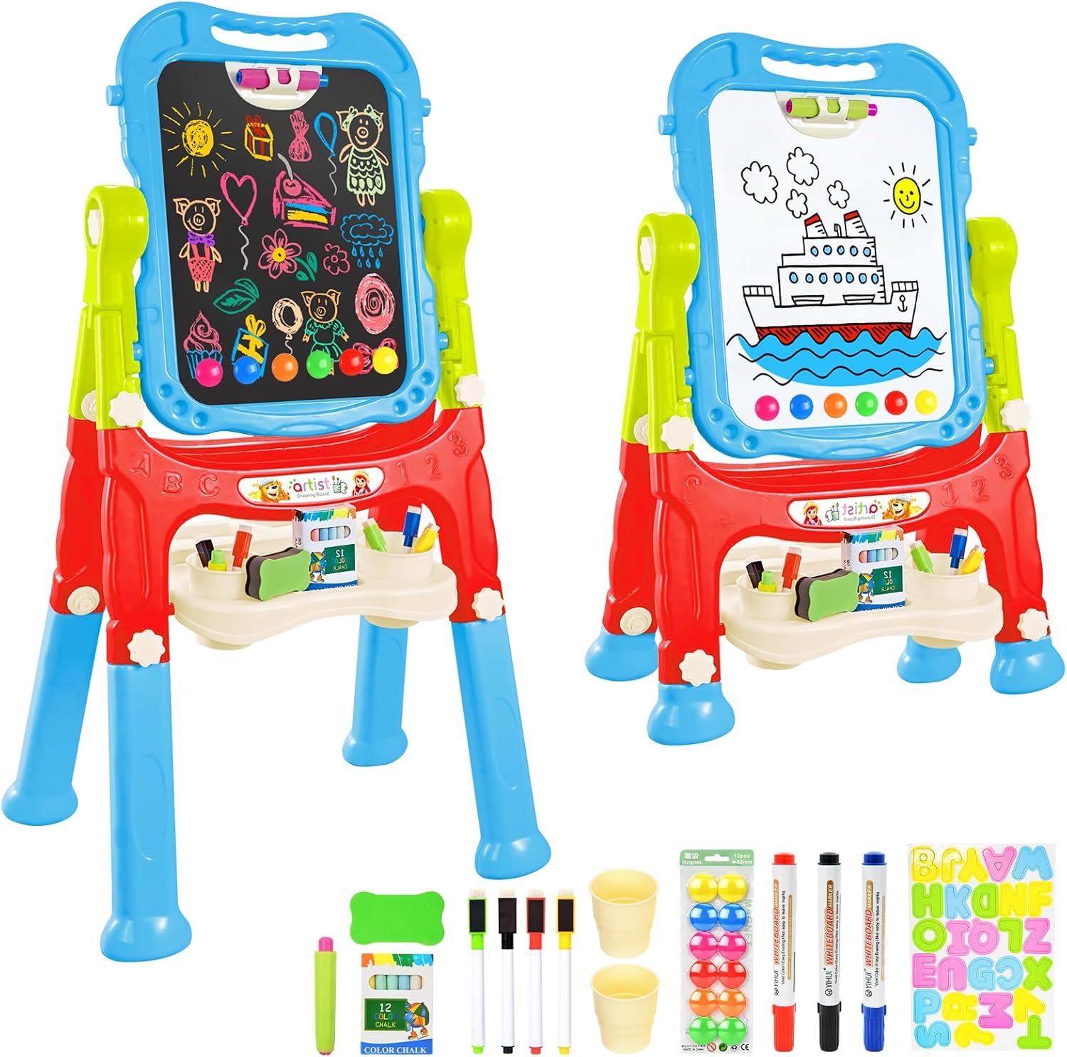Kids Art Easel for Creative Play - Adjustable Double Sided Board
