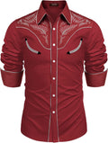 COOFANDY Men's Western Cowboy Shirt Embroidered Button Down