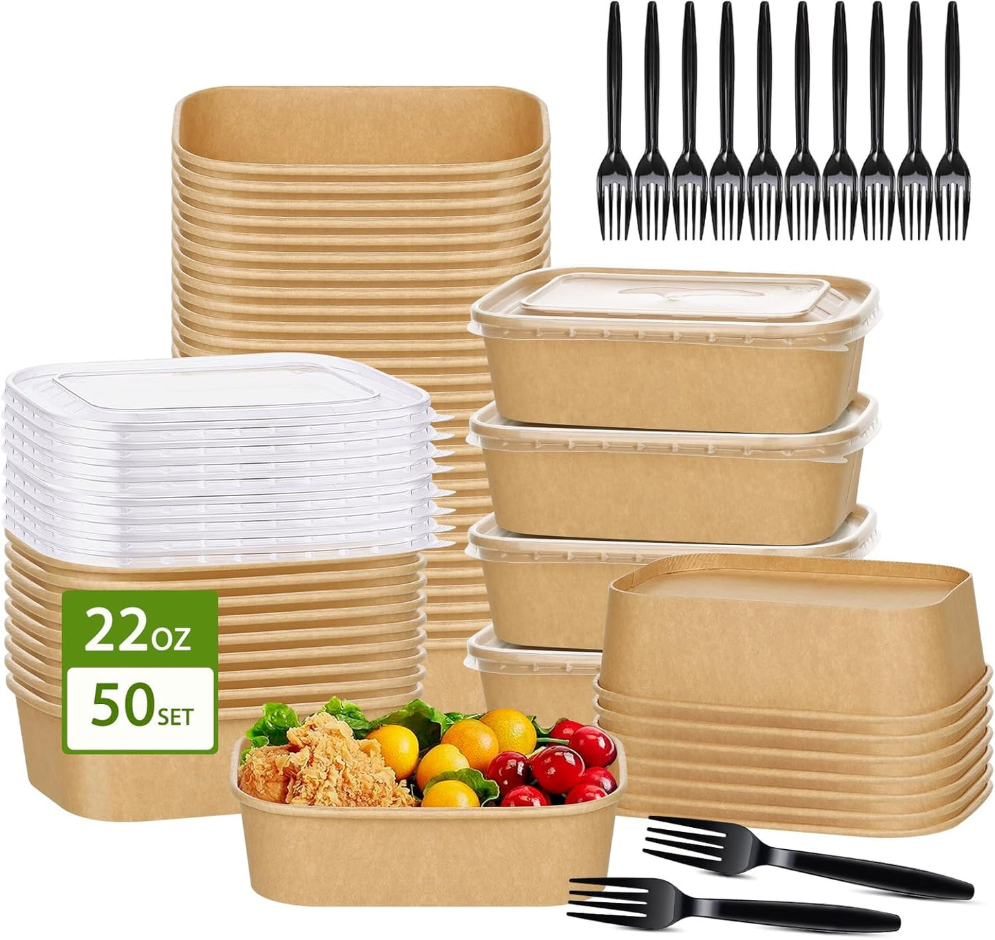 22oz Disposable Paper Bowls with Lids for Meal Prep and More