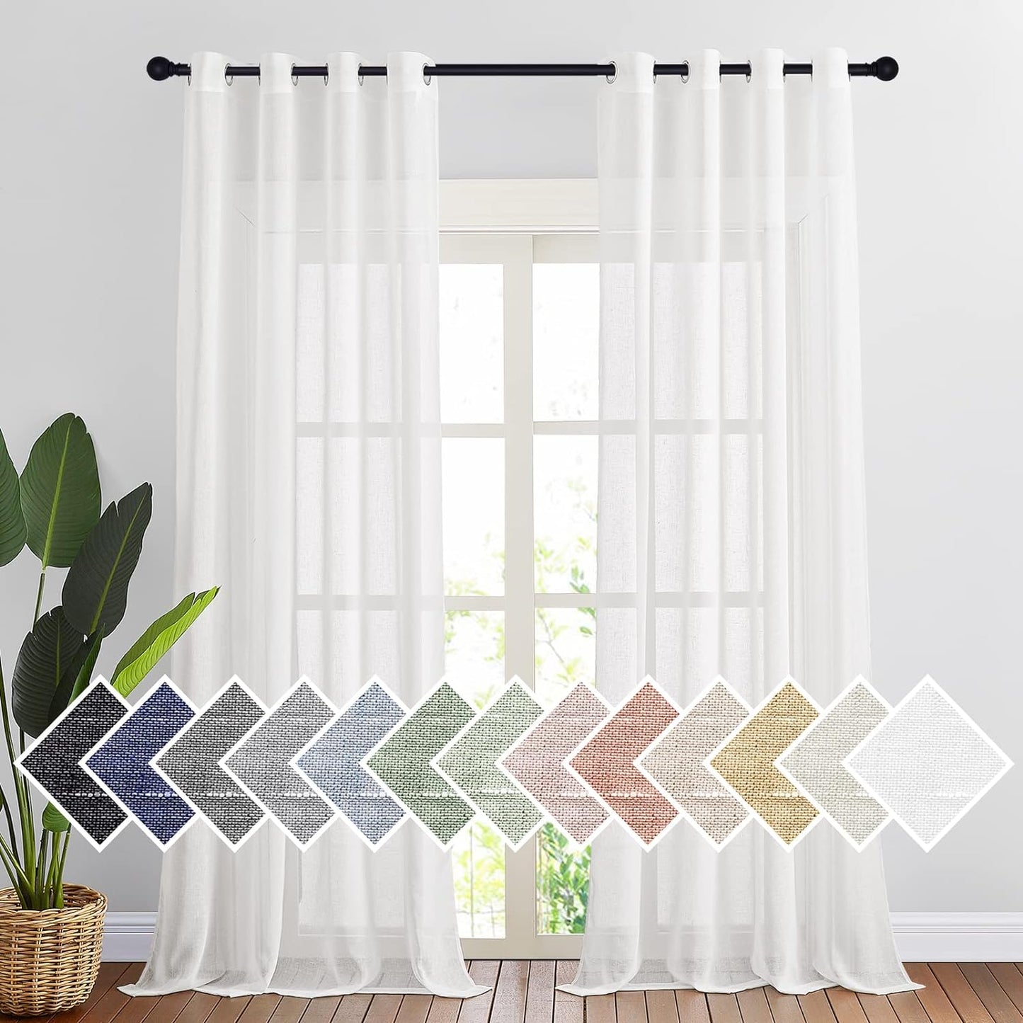 NICETOWN Linen Textured White Sheer Curtains for Living Room