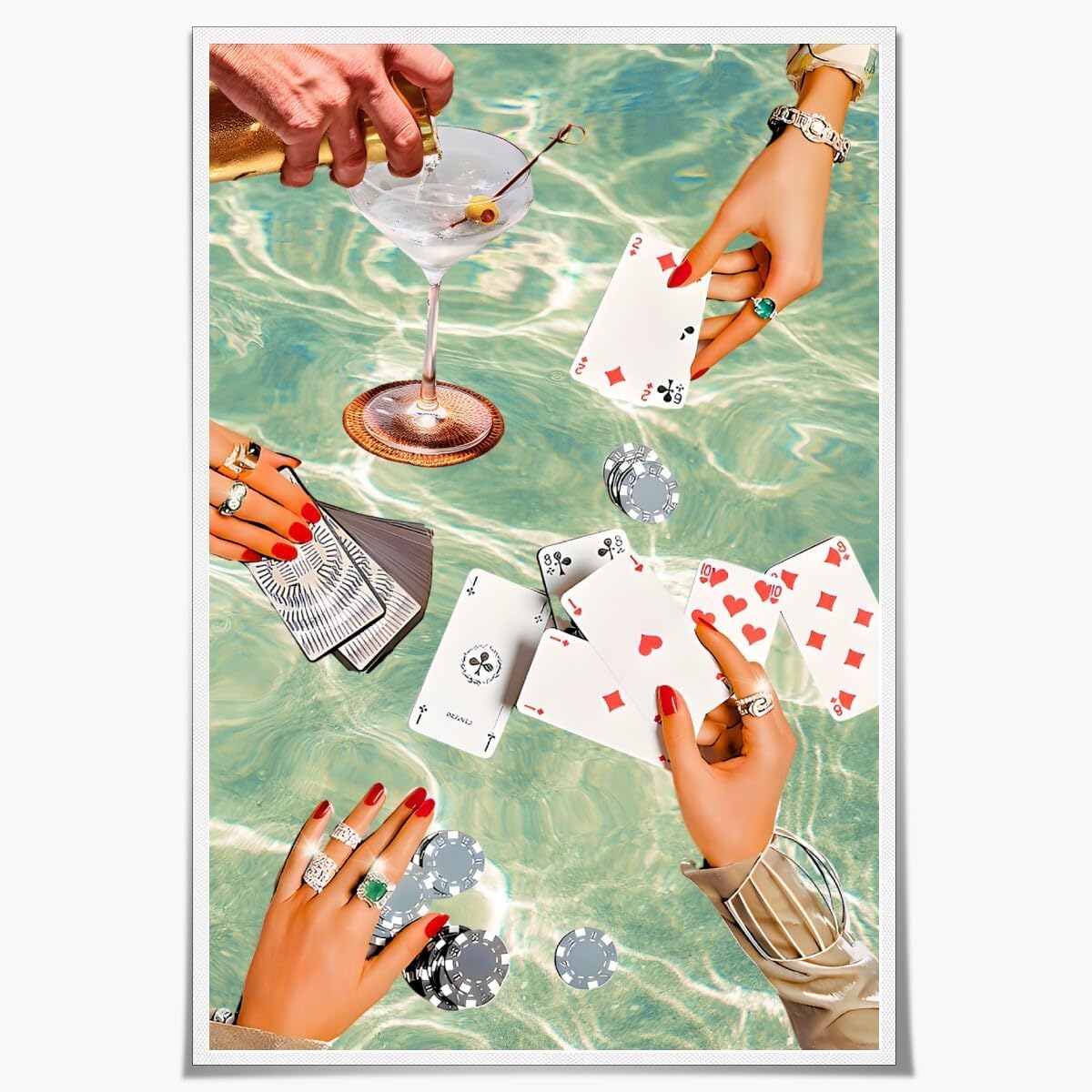 Retro Green Poker Poster - Y2K Aesthetic Art