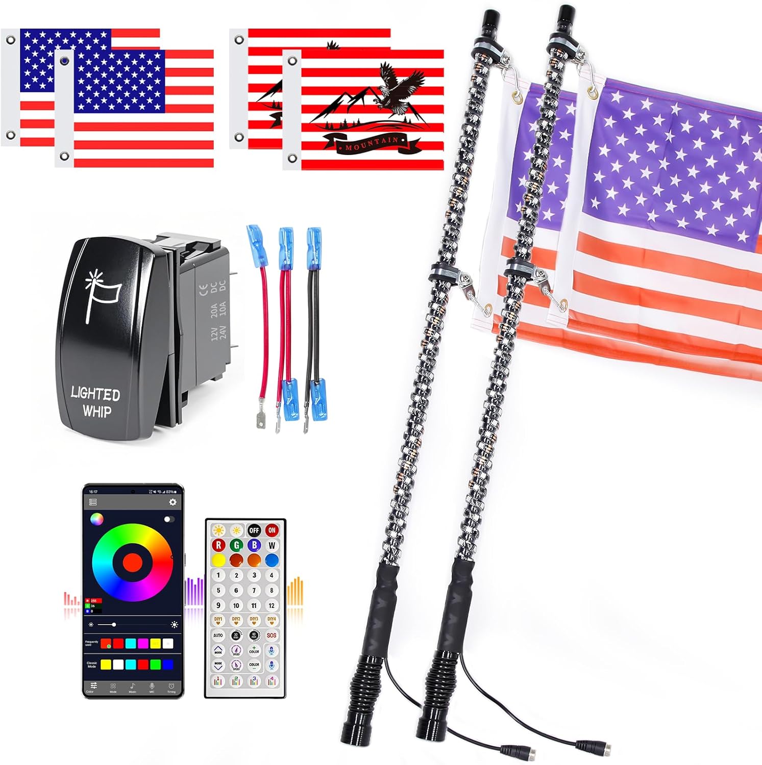 UNI-SHINE 3FT LED Whip Lights with Remote Control for UTVs