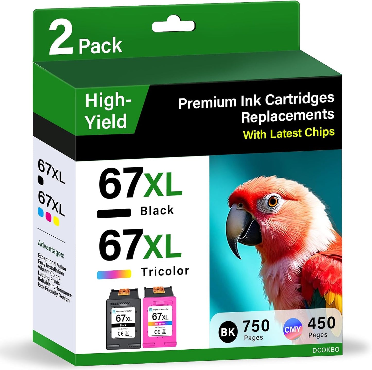 67XL Ink Cartridges Black/Color Combo Pack for HP Printers