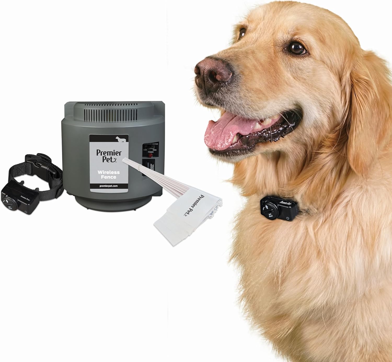 Premier Pet Wireless Fence - Adjustable, Waterproof Collar, 5 Correction Levels