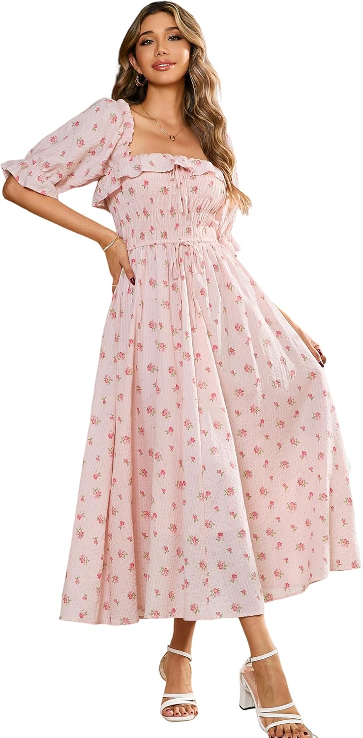 R.Vivimos Women Summer Half Sleeve Cotton Ruffled Dresses