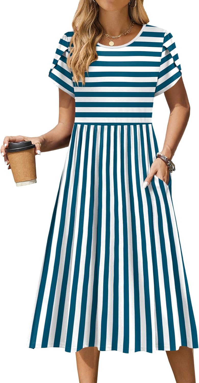 Zeagoo Women Summer Short Sleeve Midi Dress with Pockets