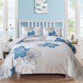 Floral Comforter Set Full Blue Floral on Grey - Lightweight All-Season