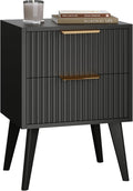 Night Stand Modern Bedside Table with 2 Drawers - Fluted Black