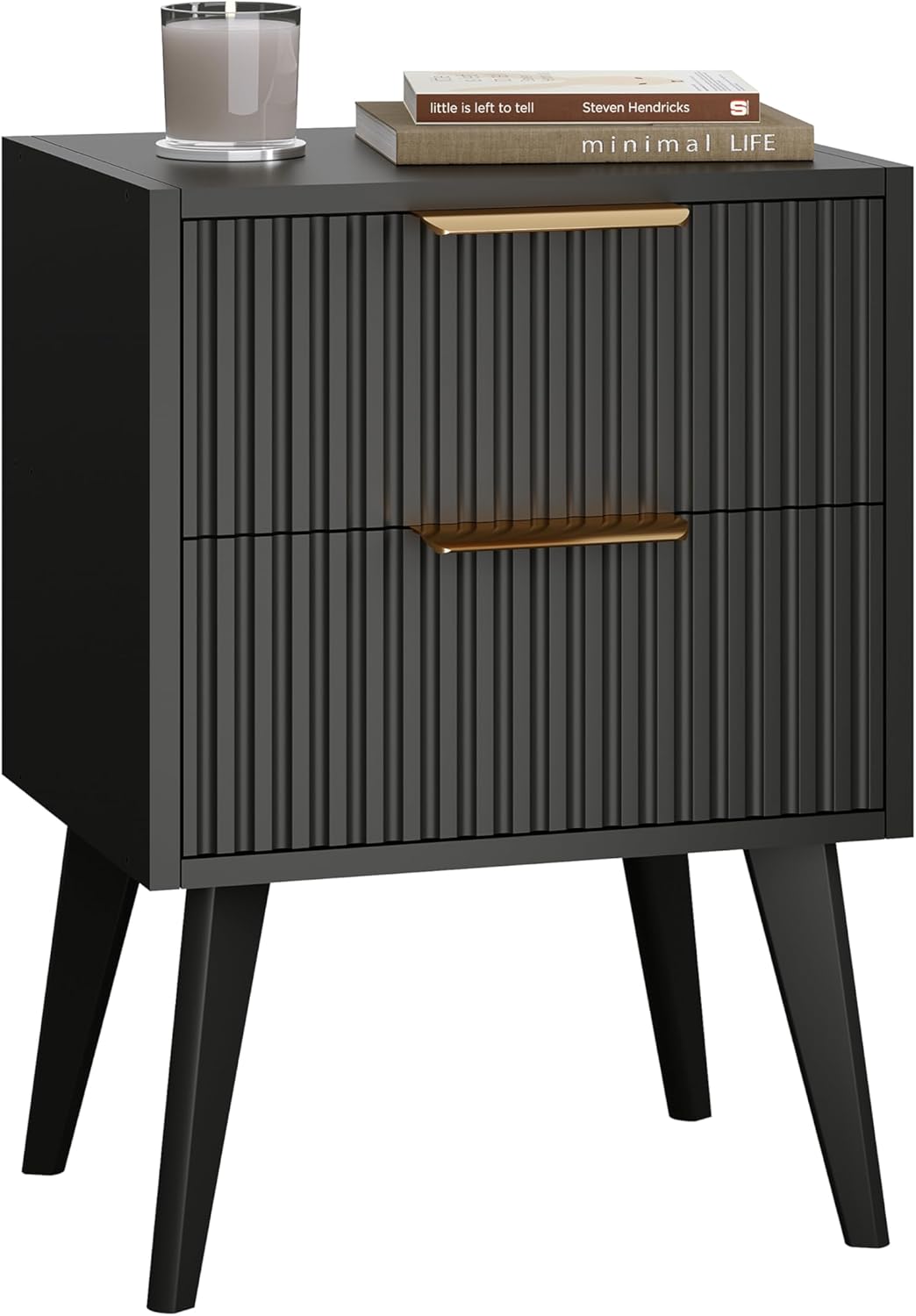 Modern Black Nightstand with 2 Storage Drawers for Bedroom