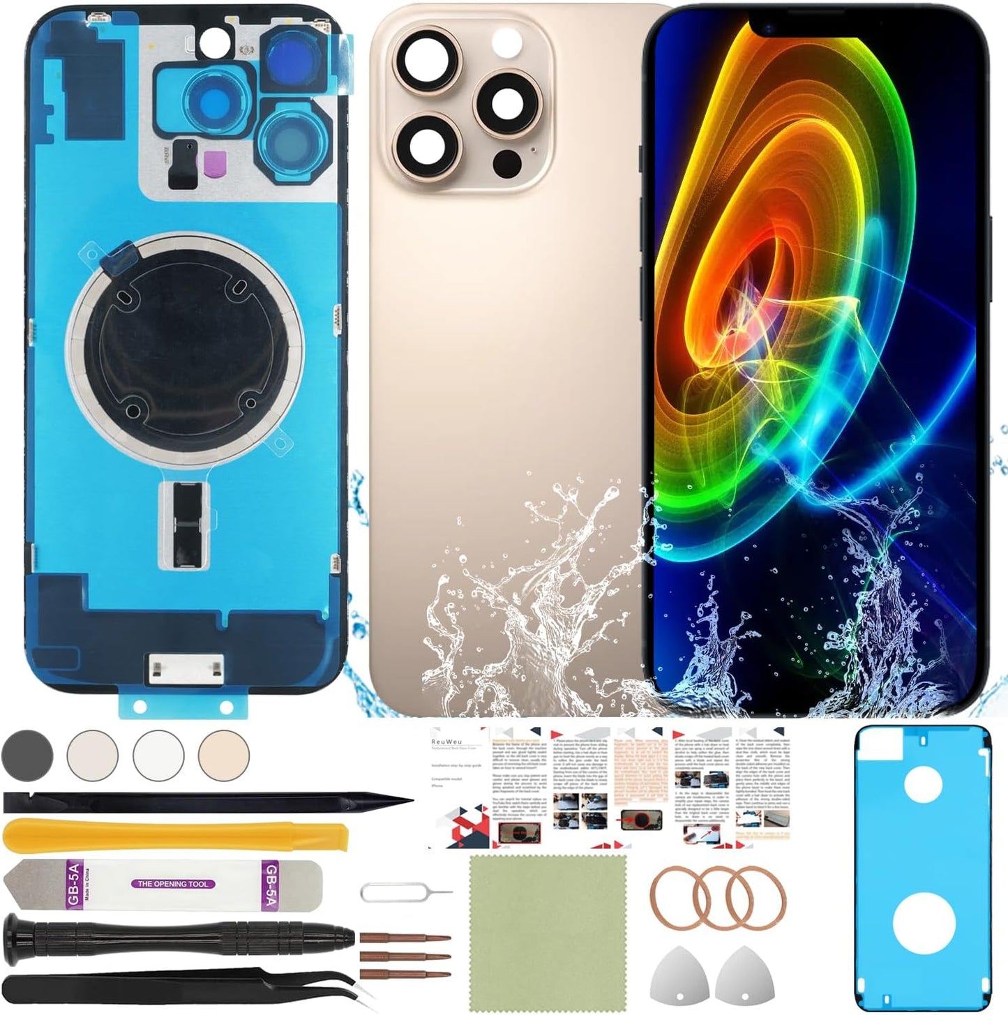 Back Cover Replacement for iPhone 16 Pro with Tools Included