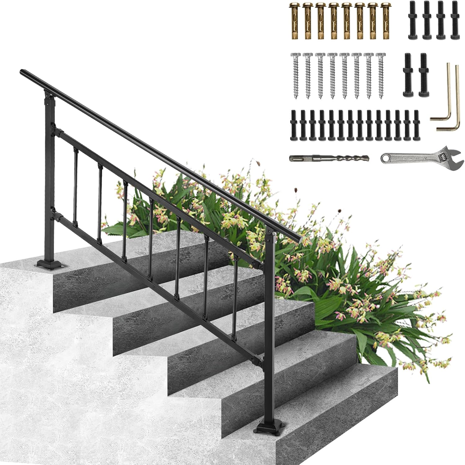 VEVOR Outdoor Stair Railing for 1-5 Steps, Adjustable Handrail