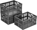 34L Collapsible Plastic Storage Crates Pack of 3 (Grey)