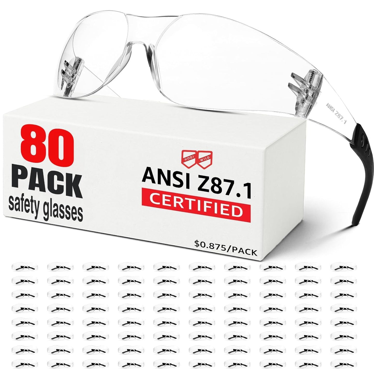 Clear Safety Glasses 80 PACK for Impact Protection and Comfort