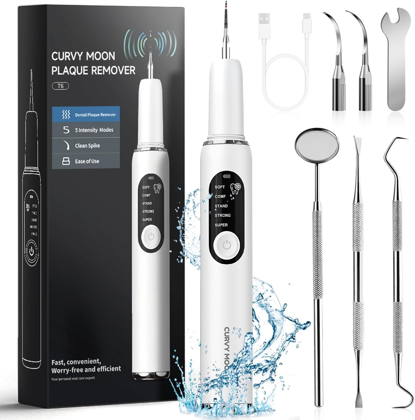 CURVY MOON Plaque Remover for Teeth with LED Light
