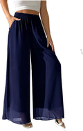 heipeiwa Women's Chiffon Wide Leg Palazzo Pants - Flowy Beach Trousers