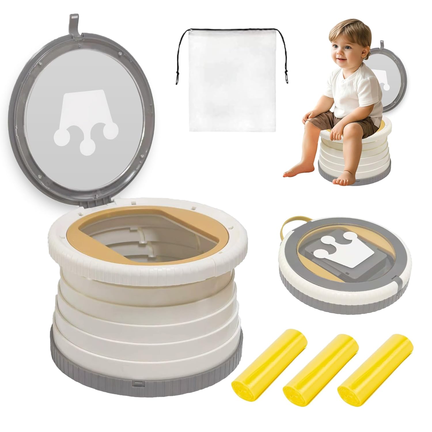 SunnySmile Portable Potty Seat for Toddlers - Trash Bags Storage - Grey