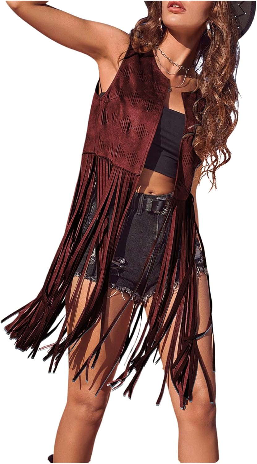 Women's Fringe Vest Sleeveless Boho Faux Suede Jacket for Style