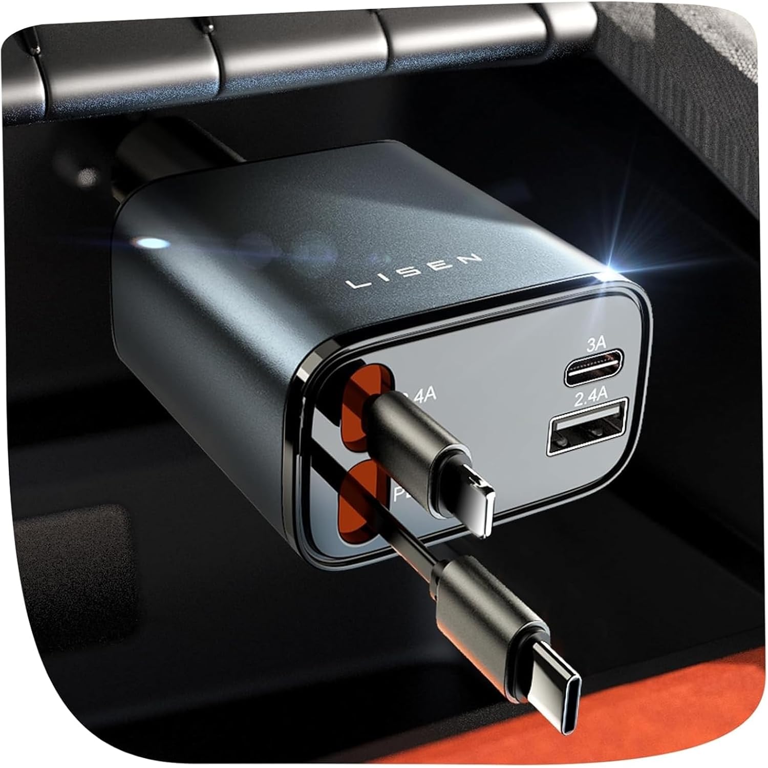 LISEN 4 in 1 Retractable Car Charger for iPhone 17 and More