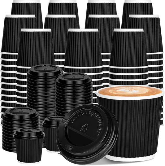 100 Black Ripple 4oz Espresso Cups with Lids