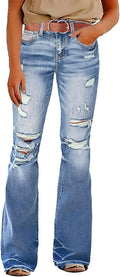 Flamingals Flare Bell Bottom Jeans for Women Raw Hem High Waist style