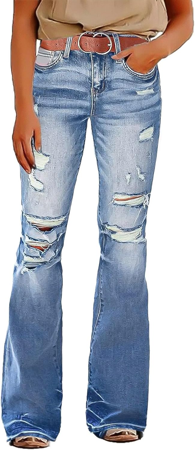 Flamingals Flare Bell Bottom Jeans for Women with Raw Hem Style