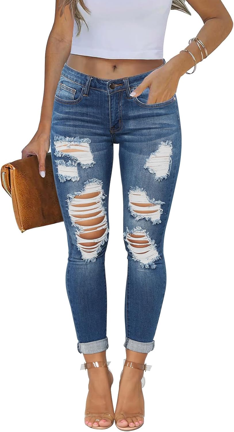 KUNMI Women's Skinny Ripped Trendy Jeans for Stylish Comfort