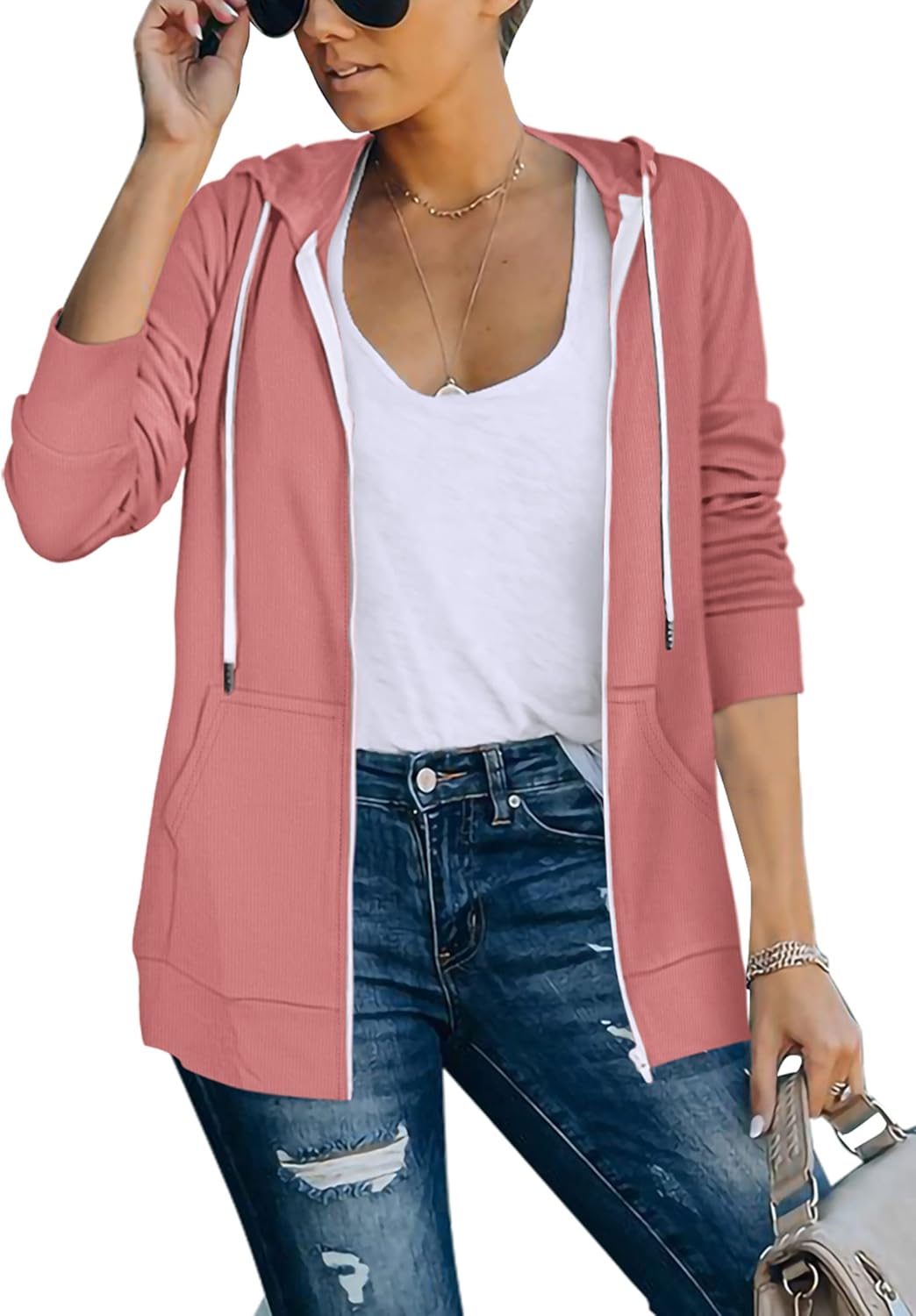 Saloogoe Women's Lightweight Zip Up Hoodie - Stylish & Comfortable
