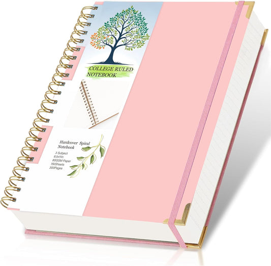 Premium 300-Page Ruled Spiral Notebook for Work & School, 8.5x11, PINK