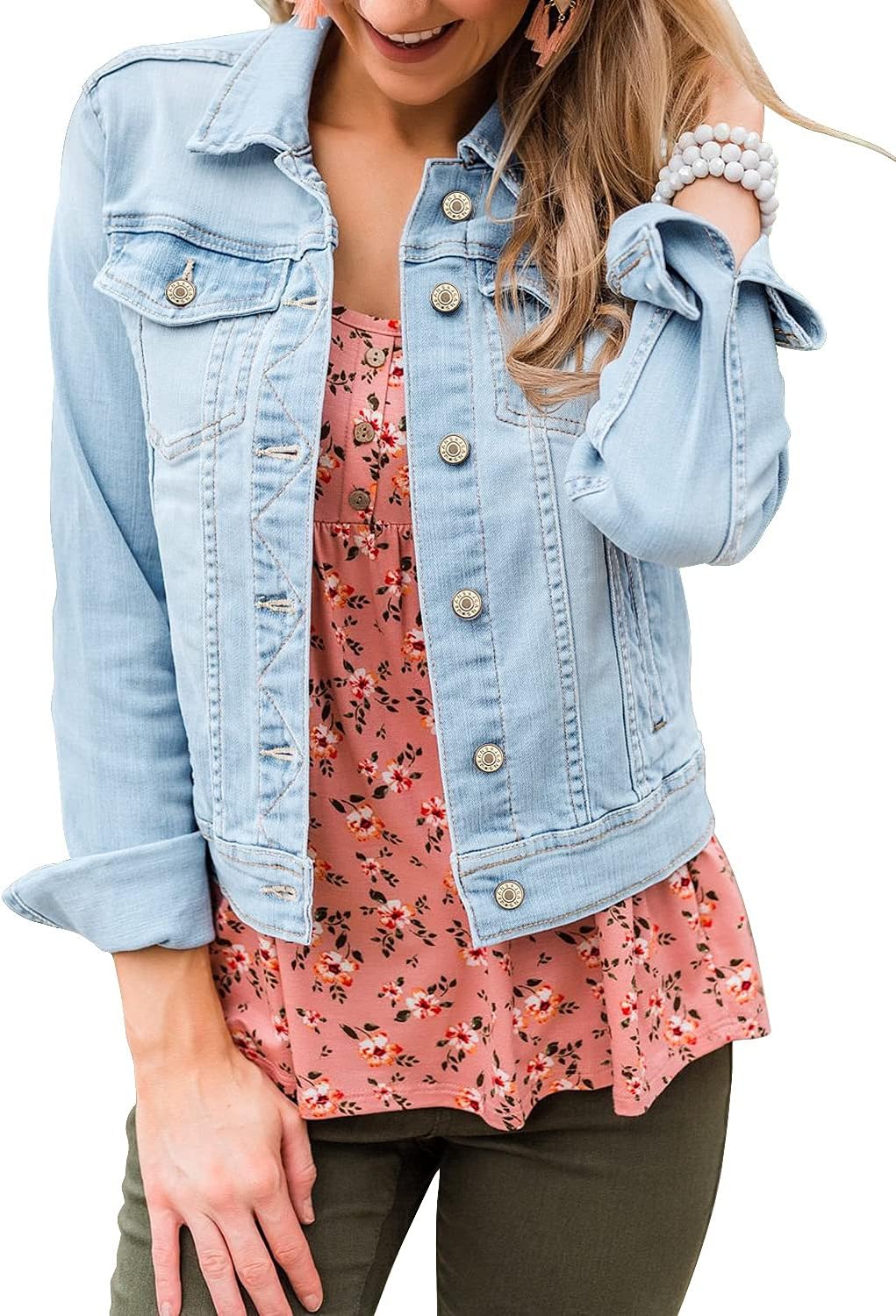 Stylish LookbookStore Women's Basic Long Sleeves Denim Jacket