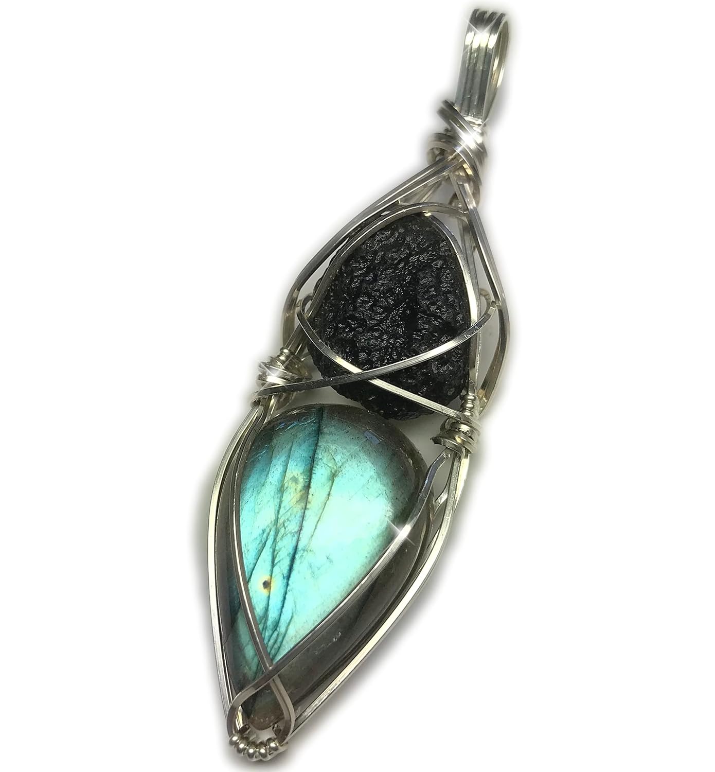 Genuine Moldavite Labradorite Pendant Necklace for Healing
