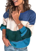 Women's Color Block Crewneck Pullover Sweater - Casual Knit Comfort