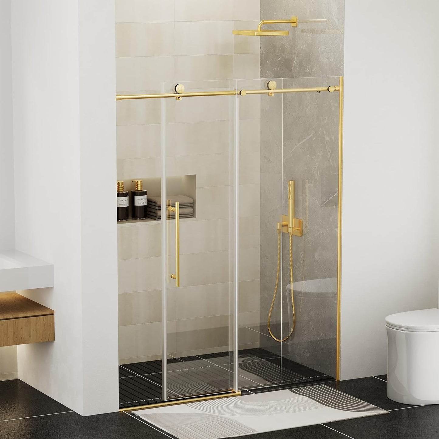 Frameless Sliding Shower Door 56-60 in W x 75 in H with Gold Finish