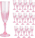 Pink Plastic Champagne Flutes 24 Pack - Durable Stemmed Party Glasses