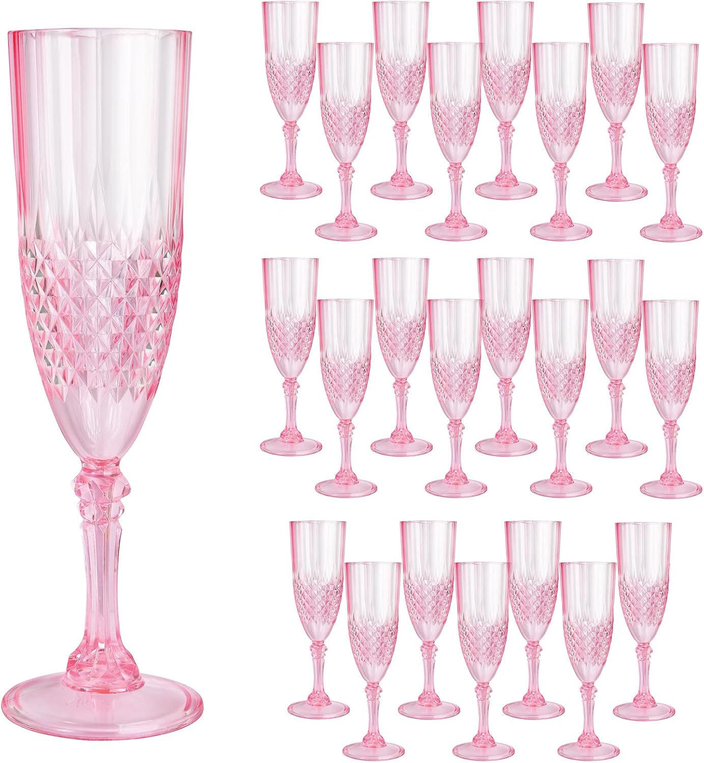 24 Pcs Pink Plastic Champagne Flutes for Elegant Celebrations