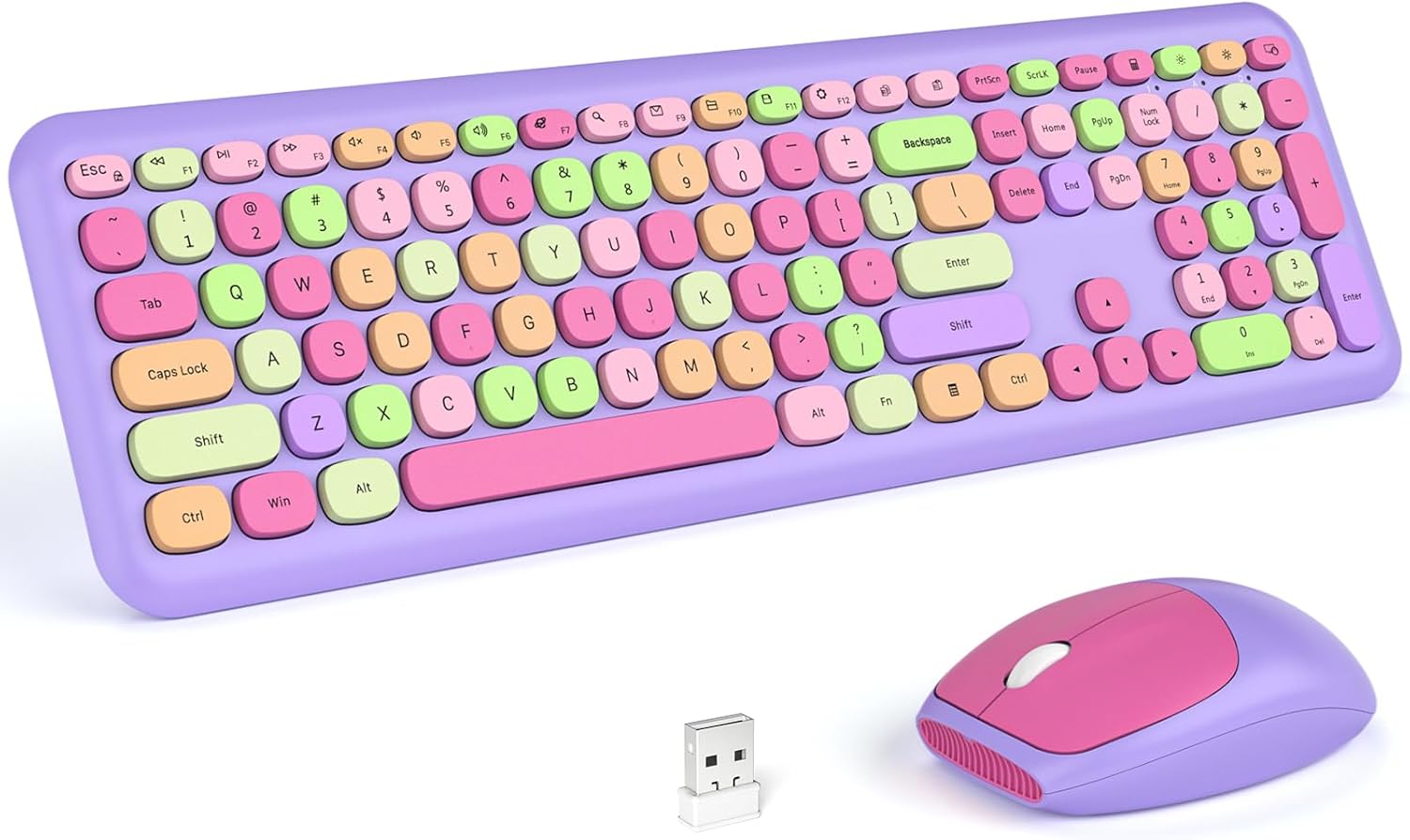 KNOWSQT Wireless Keyboard and Mouse Combo for Colorful Desktops