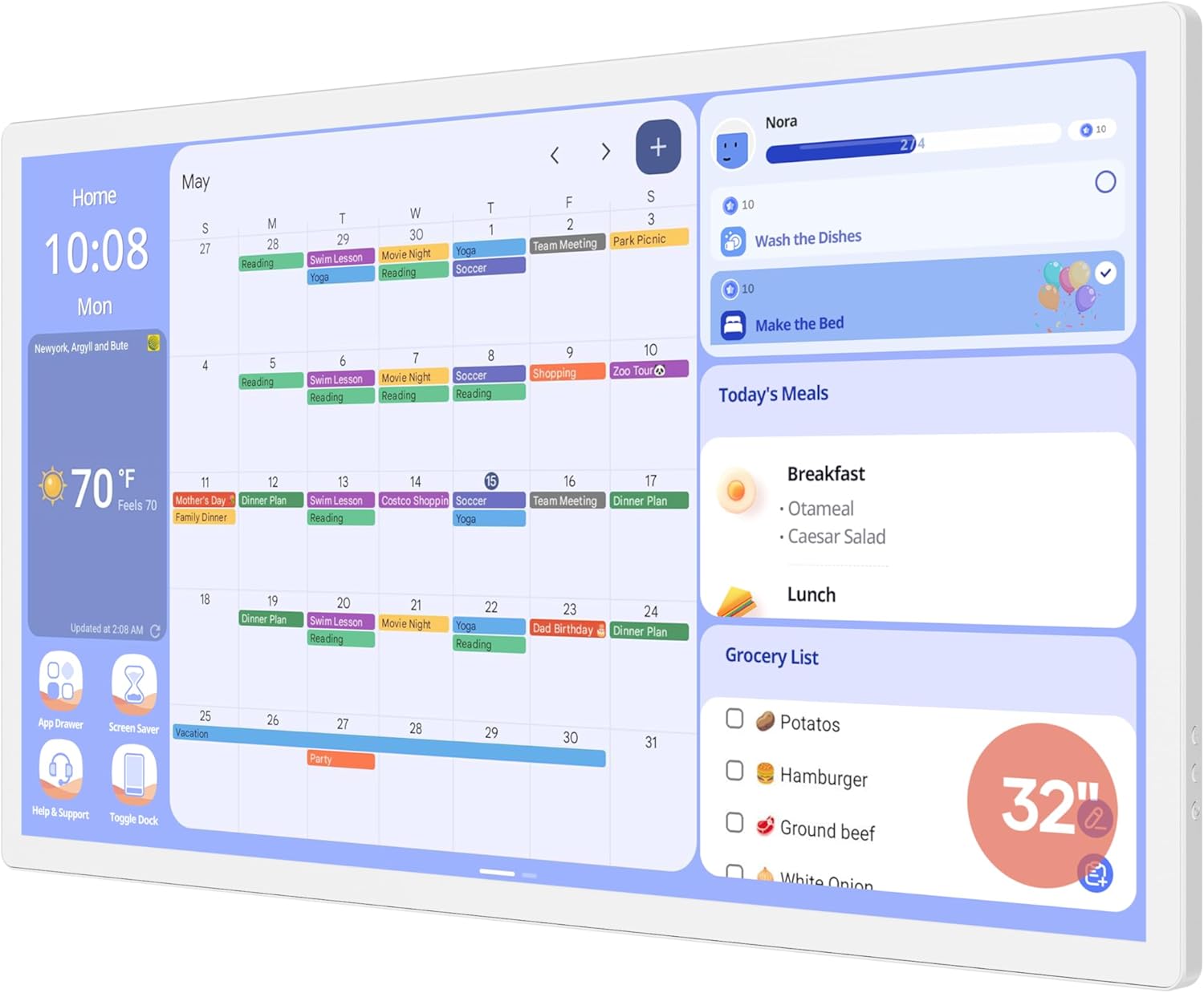 Cozyla Digital Calendar 32 inch Wall Planner for Family Schedules