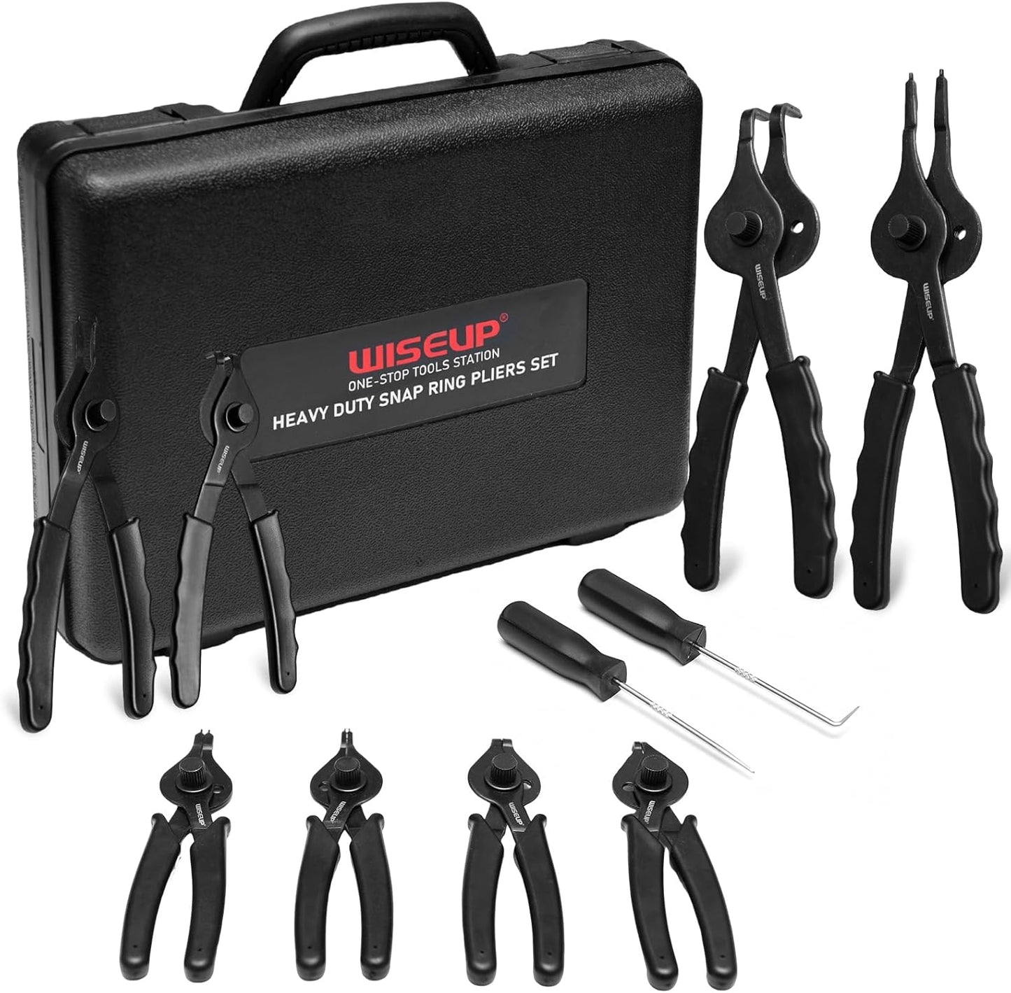 WISEUP 10-Piece Snap Ring Pliers Set for Heavy Duty Tasks