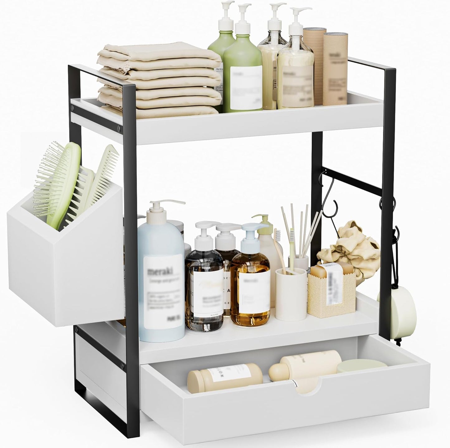2-Tier Bathroom Counter Organizer with Drawer for Storage