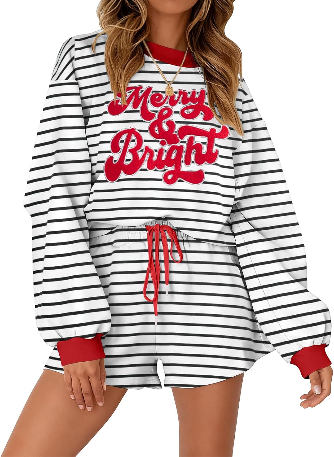 MYHALF Women 2 Piece Outfits Christmas Sweat Shorts Sets 2025