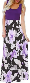 Bluetime Women's Summer Boho Sleeveless Floral Maxi Dress - Flowy
