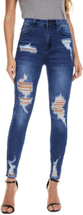 High Waisted Skinny Jeans for Women - Distressed Slim Fit Denim