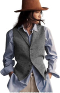 Womens Herringbone Tweed Waistcoat Lapel Sleeveless Blazer - Classic