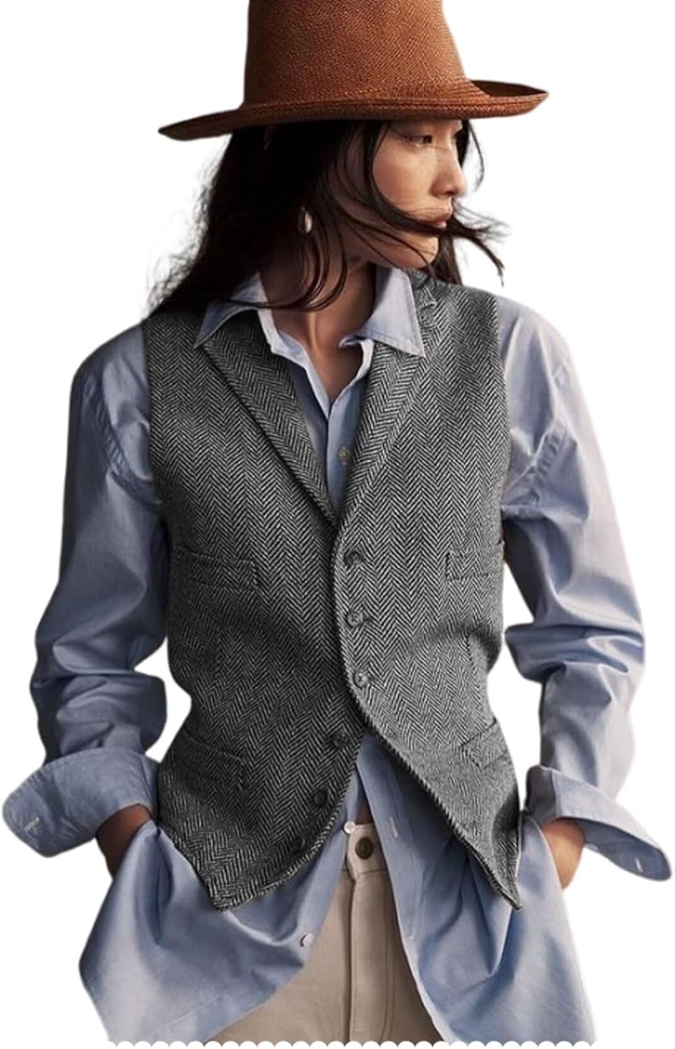 Womens Herringbone Tweed Waistcoat for Stylish Office Wear