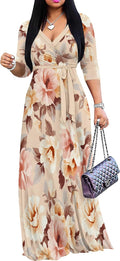 Plus Size Maxi Dress Womens 3/4 Sleeve Bohemian Printed Swing - Flowy