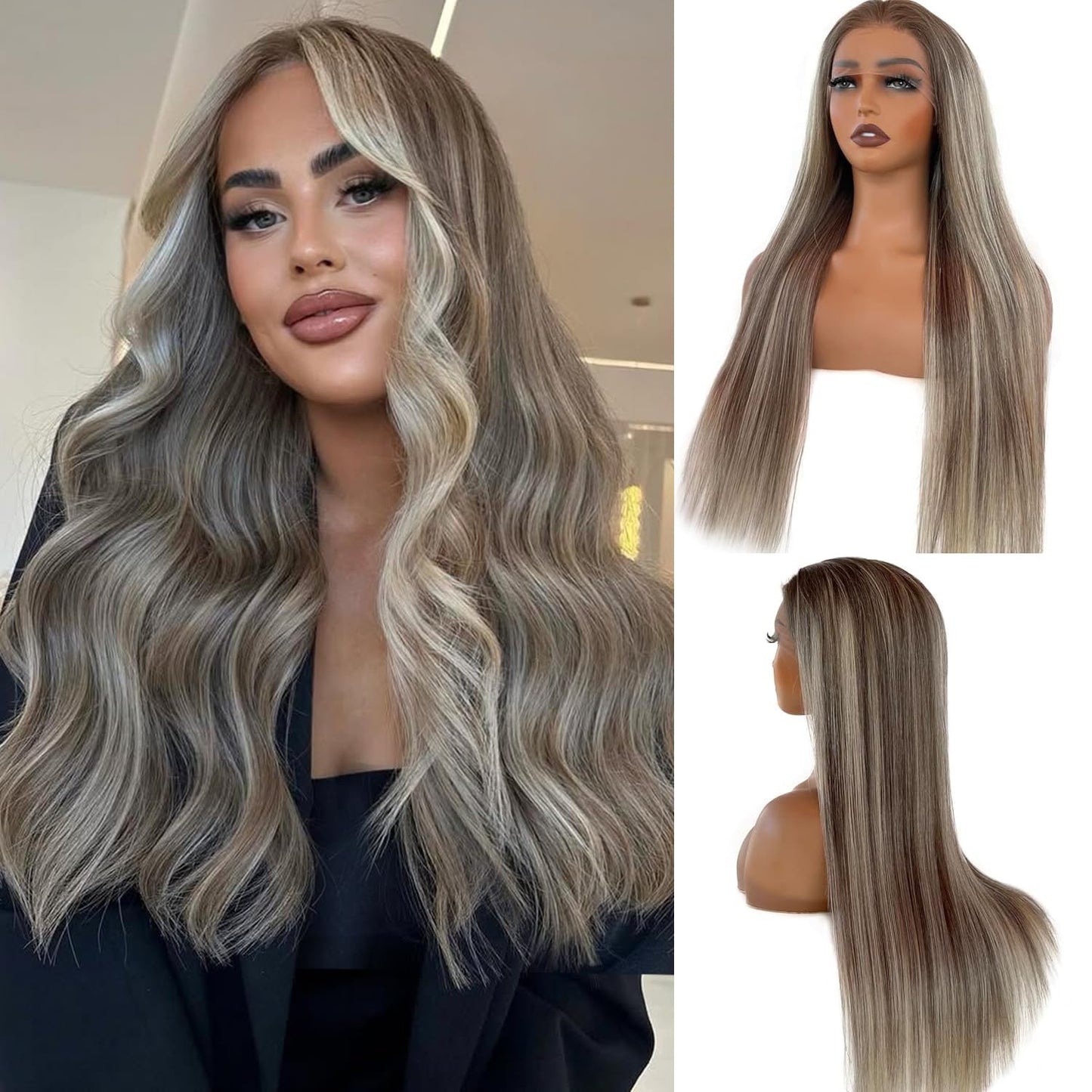Balayage Blonde Lace Front Wigs 32 Inch Human Hair for Women