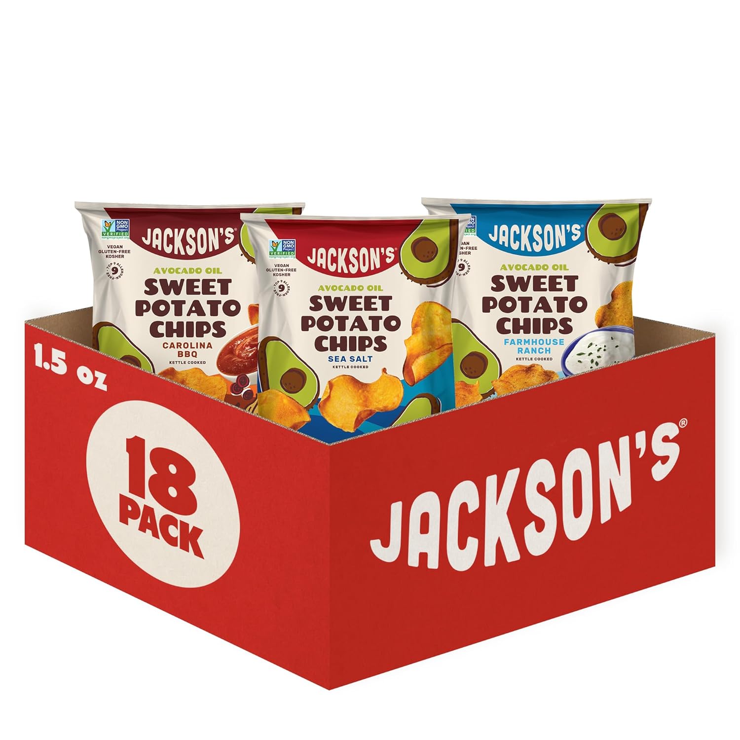 Jacksons Sweet Potato Kettle Chips Variety Pack - 18 Pack