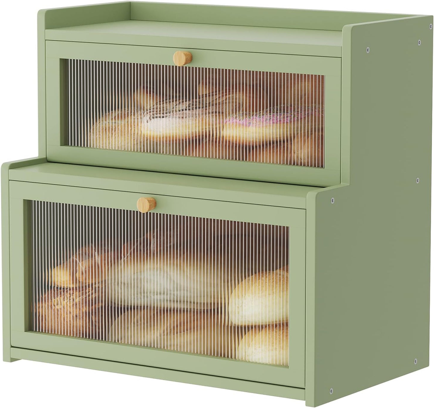 Double Layer Bamboo Bread Box for Kitchen Counter Storage