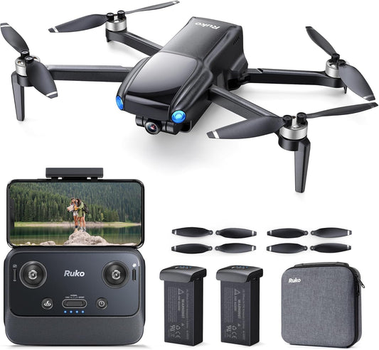 Ruko 4K Camera Drone: Long Range, Lightweight, 2 Batteries