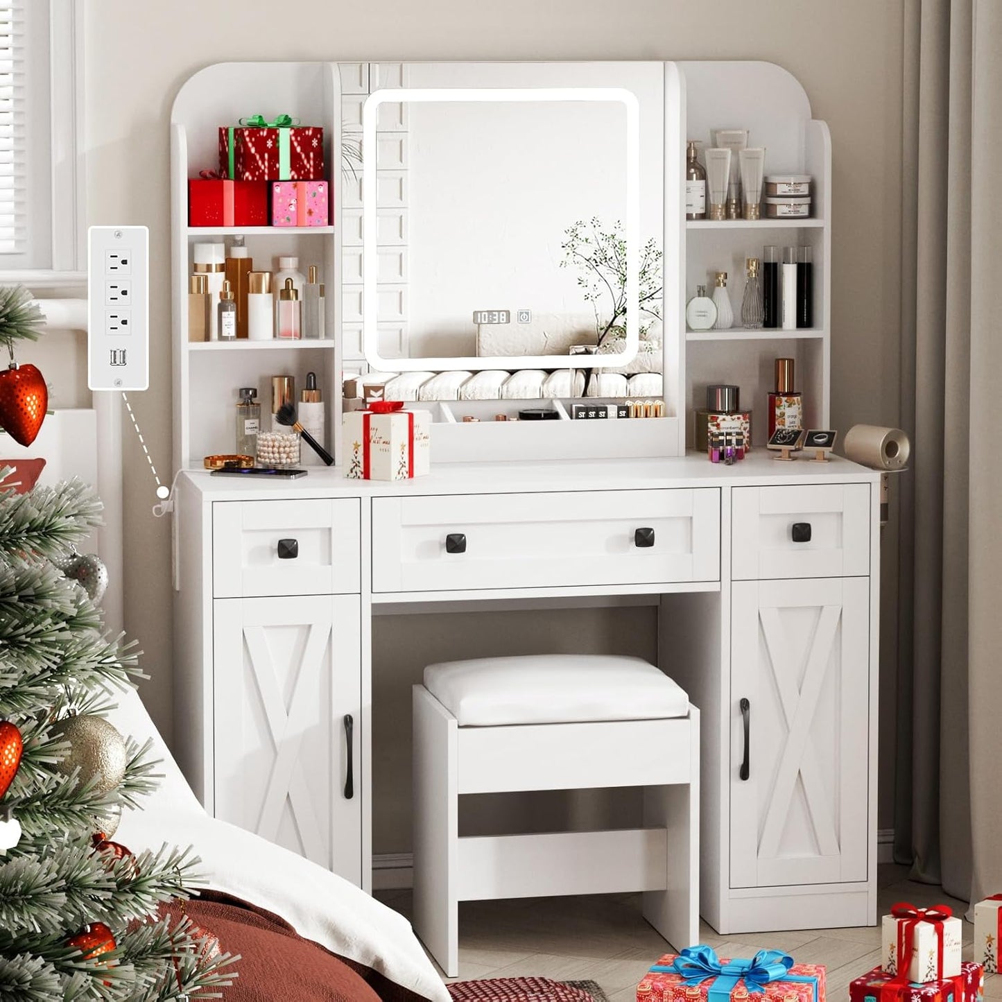 Vabches Makeup Vanity Desk with Lights and Storage Solutions